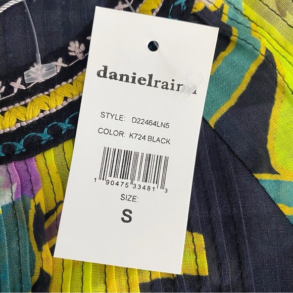 NEW Daniel Rainn Embroidered Floral Top Blouse Small Black Multi Linen Blend NWT - Picture 10 of 12